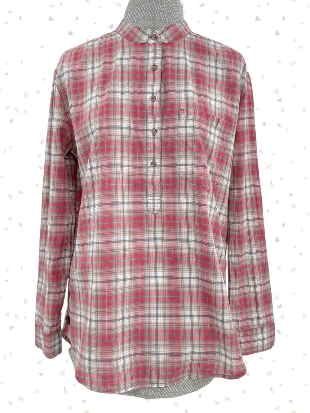 Long Sleeve Plaid Check Red White Fall Holiday Tunic Top Treasure Bond Size S